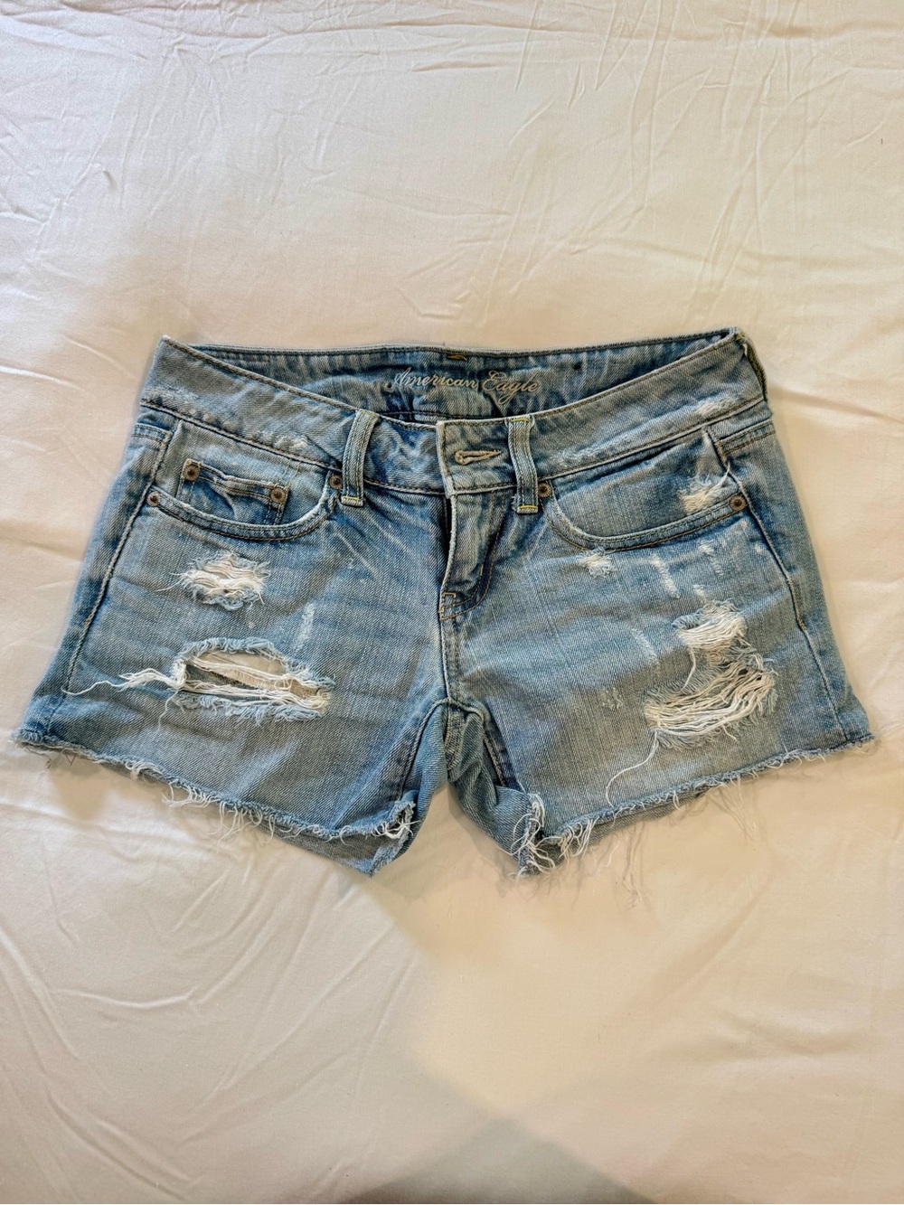 American Eagle Outfitters Light Wash Distressed Denim Shorts